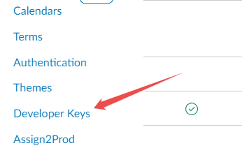 After Admin, click the Developer Keys option in the menu to the right.