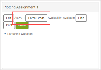 In the Content Repository, the Force Grade button appears in the pane for an activity if it has active attempts. The button is under the title of the pane.