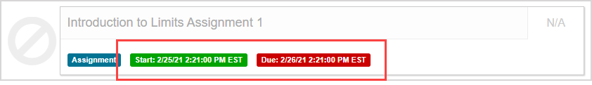The start date and end date are shown on the activity pane on the Class Hompage.